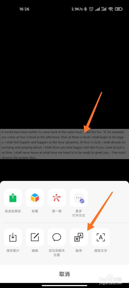 长按图片,点击【翻译】.