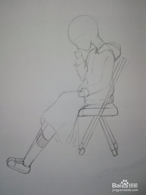 坐在椅子上低着头的动漫人物线稿怎么画