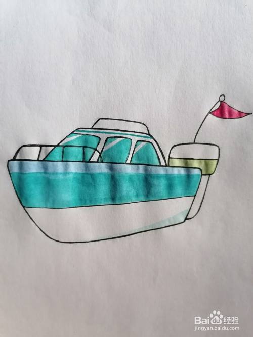 迷你海上小游艇超简易绘画全过程图