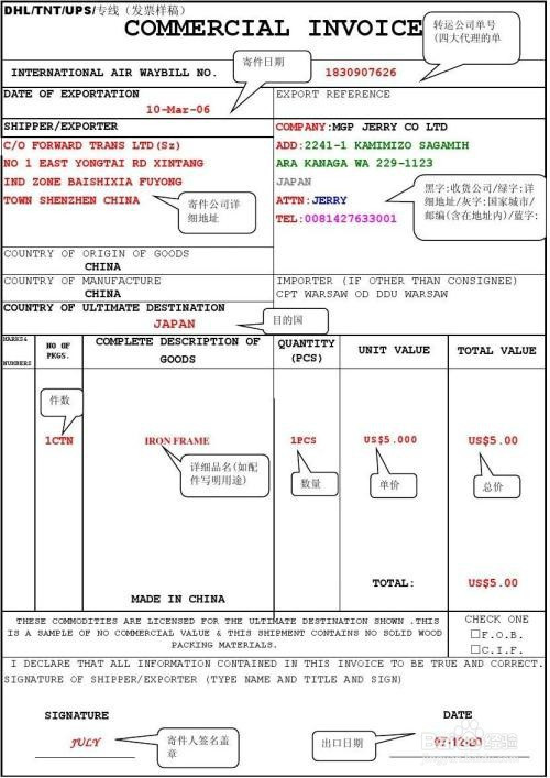 商业发票(commercial invoice)