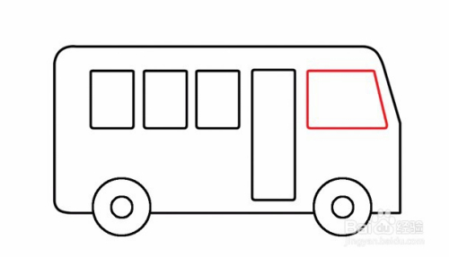 4 在靠近右边轮子处画一长方形代表公共汽车的门 5 在门的左边画3