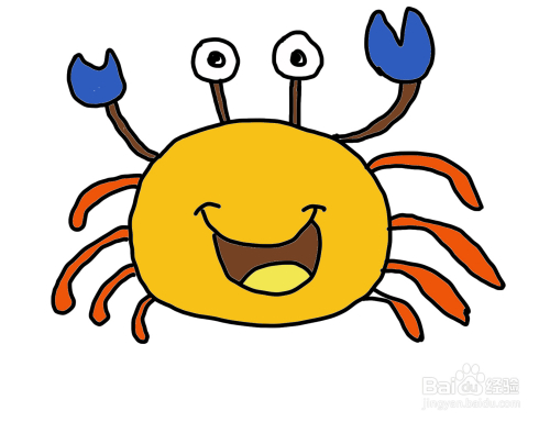 怎么画儿童彩色简笔画卡通可爱的小螃蟹