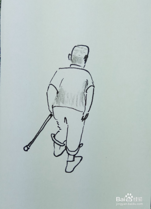 怎样画简笔画"拄拐杖走路的老爷爷"?