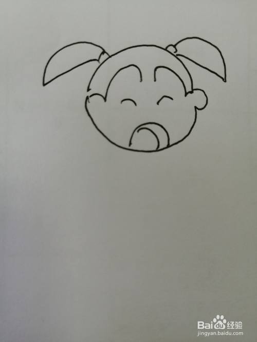 第三步,然后继续画出可爱的小女孩的小鼻子和嘴巴,注意小女孩舌头的