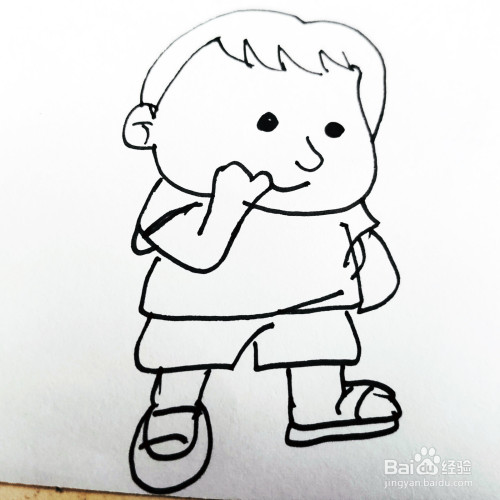 怎么画一位吃手的小男孩简笔画呢?
