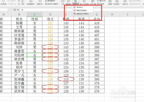 excel/wps表格怎么圈释标出不及格人数?