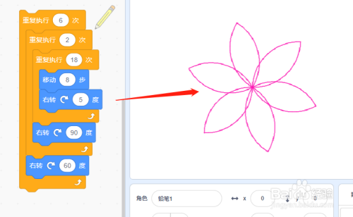 在scratch3.0中如何画多个花瓣