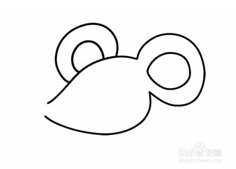 先画出老鼠的头部轮廓和两只圆圆的耳朵.