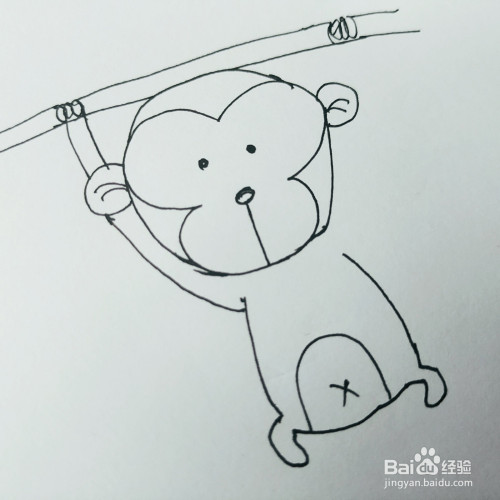 怎么来画一只吊在树上的猴子简笔画呢?