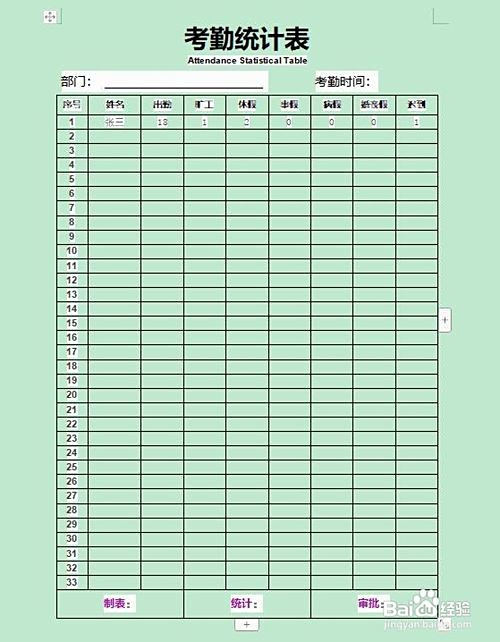 4 4在弹出的"在线表格"中找到"考勤统计表",单击"插入" 5 5