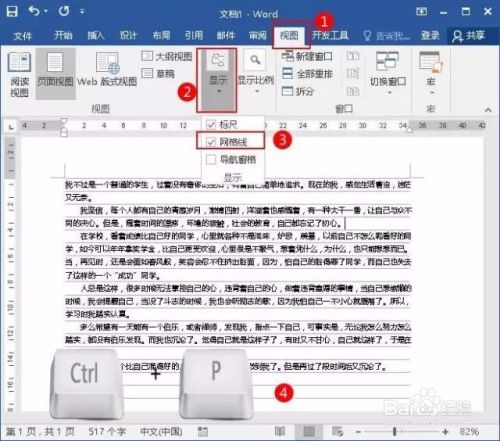 如何在word打印的时候显示网格线 百度经验