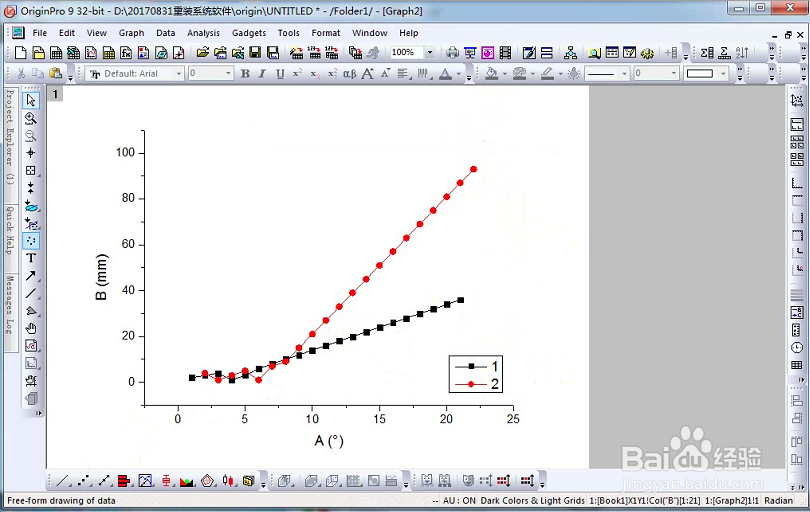 如何用Origin 9绘制横纵坐标均不同的曲线图