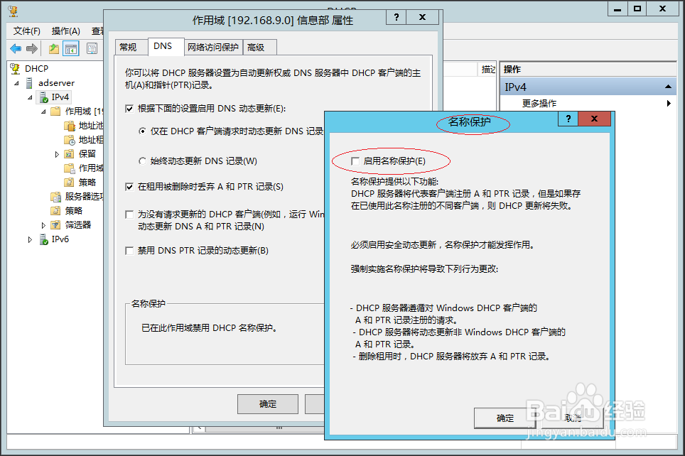 Windows服务器如何禁用DHCP IPv4作用域名称保护