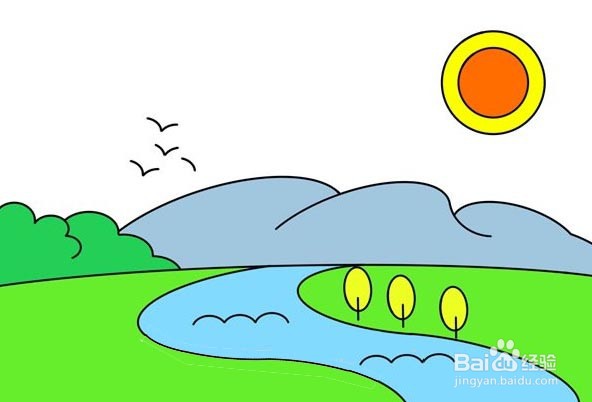 如何帮助孩子绘制河景