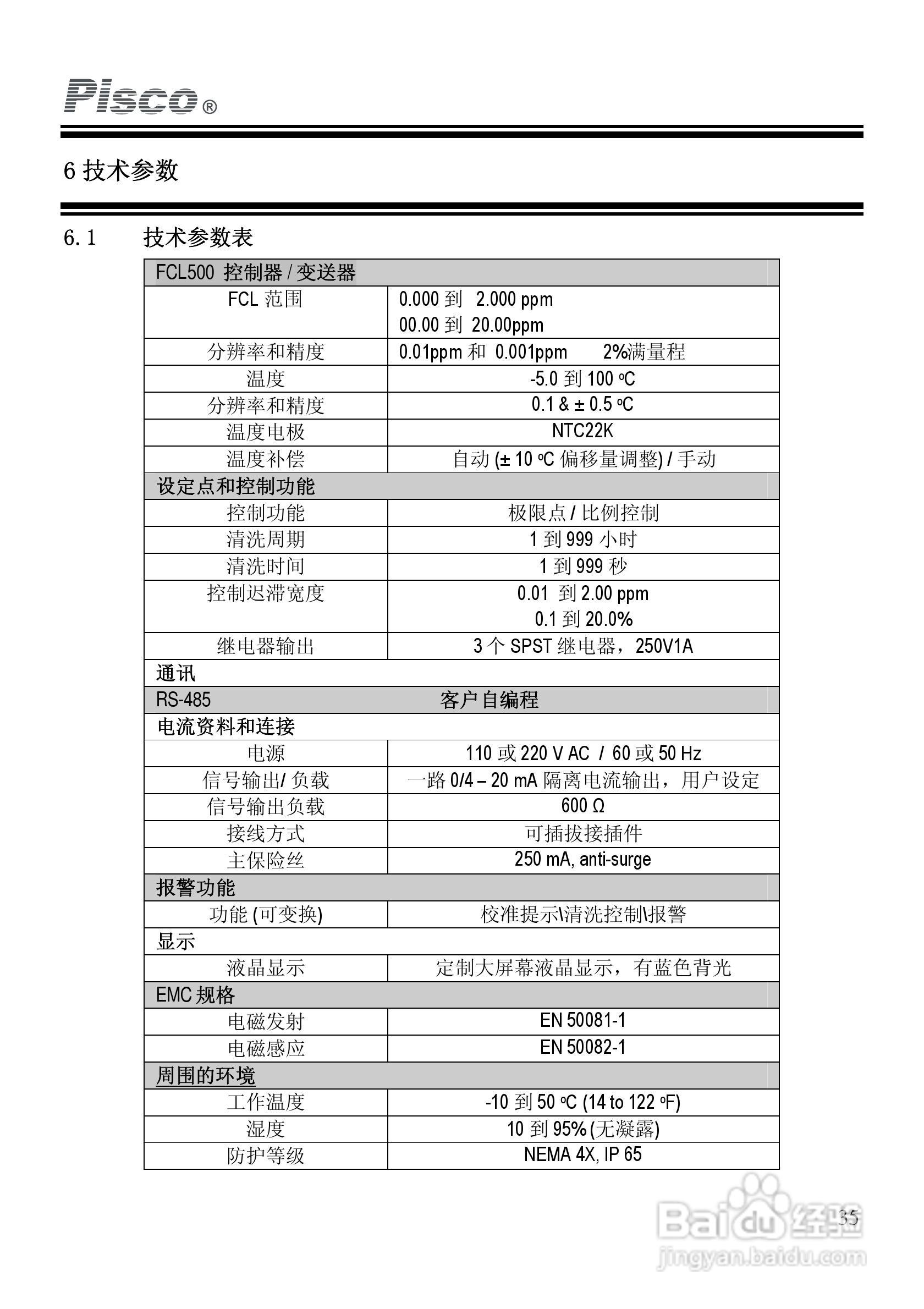 PISCO FCL500余氯控制/变送器使用说明书:[4]