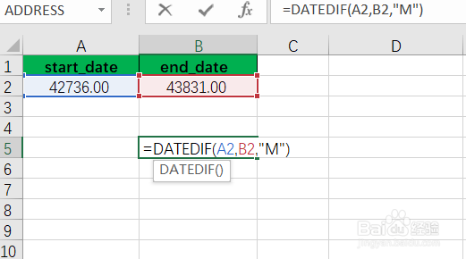 使用DATEDIF函数计算两个日期之间相隔的天数等