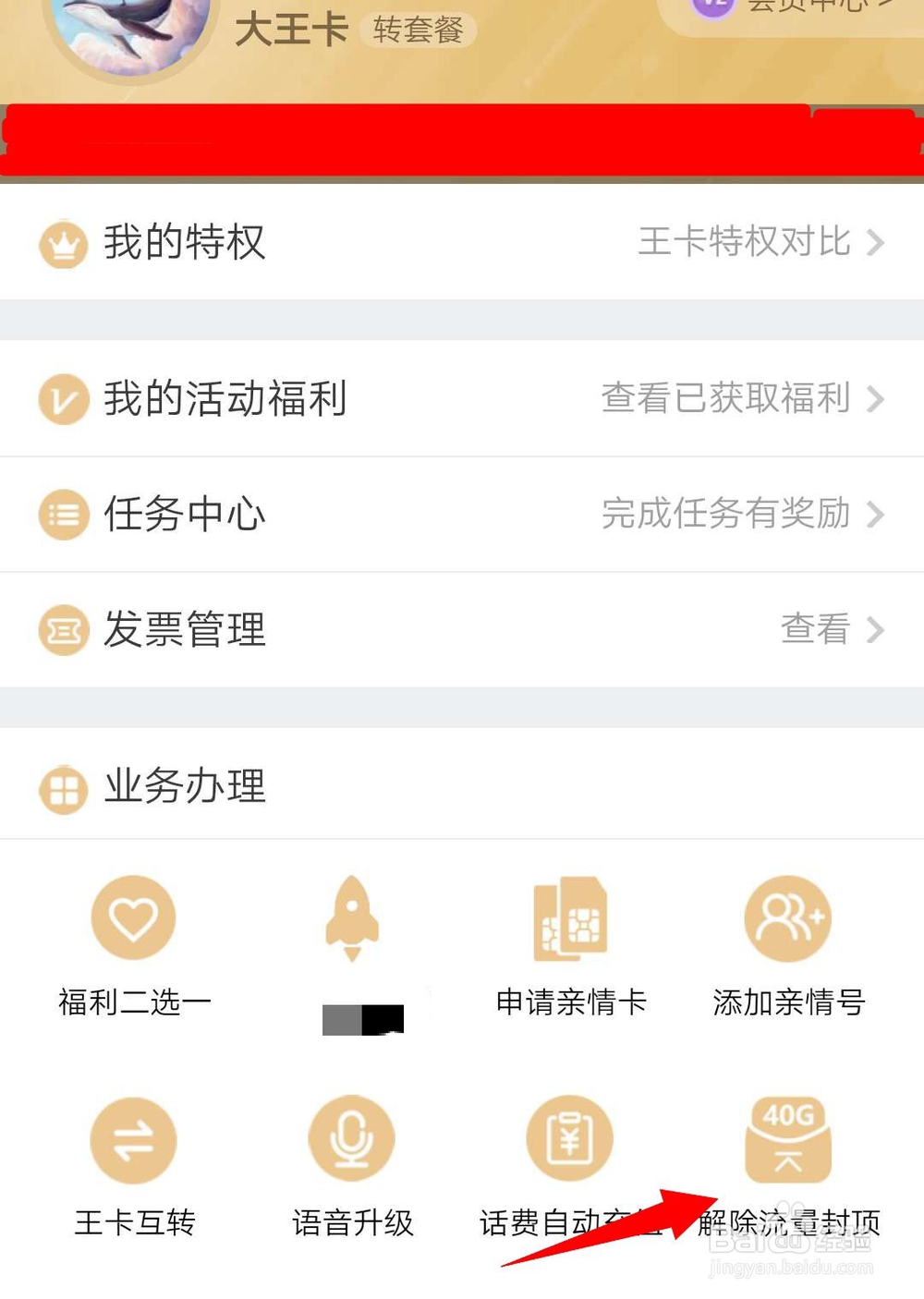 腾讯大王卡如何开通“解除流量封顶服务”
