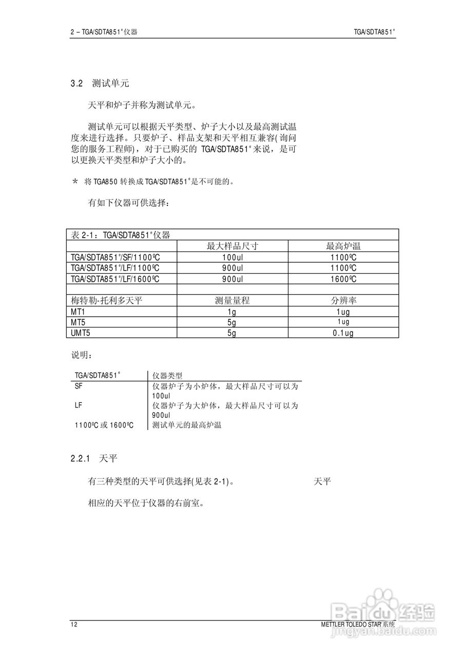 METTLER TOLEDO STAR系统TGA/SDTA851热重分析仪操作说:[2]