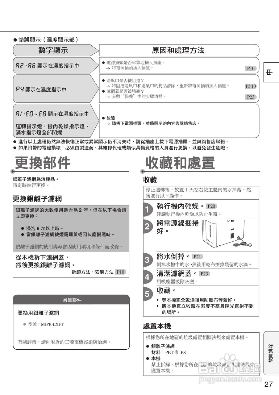 三菱MJ-E80EX-H除湿机说明书:[3]