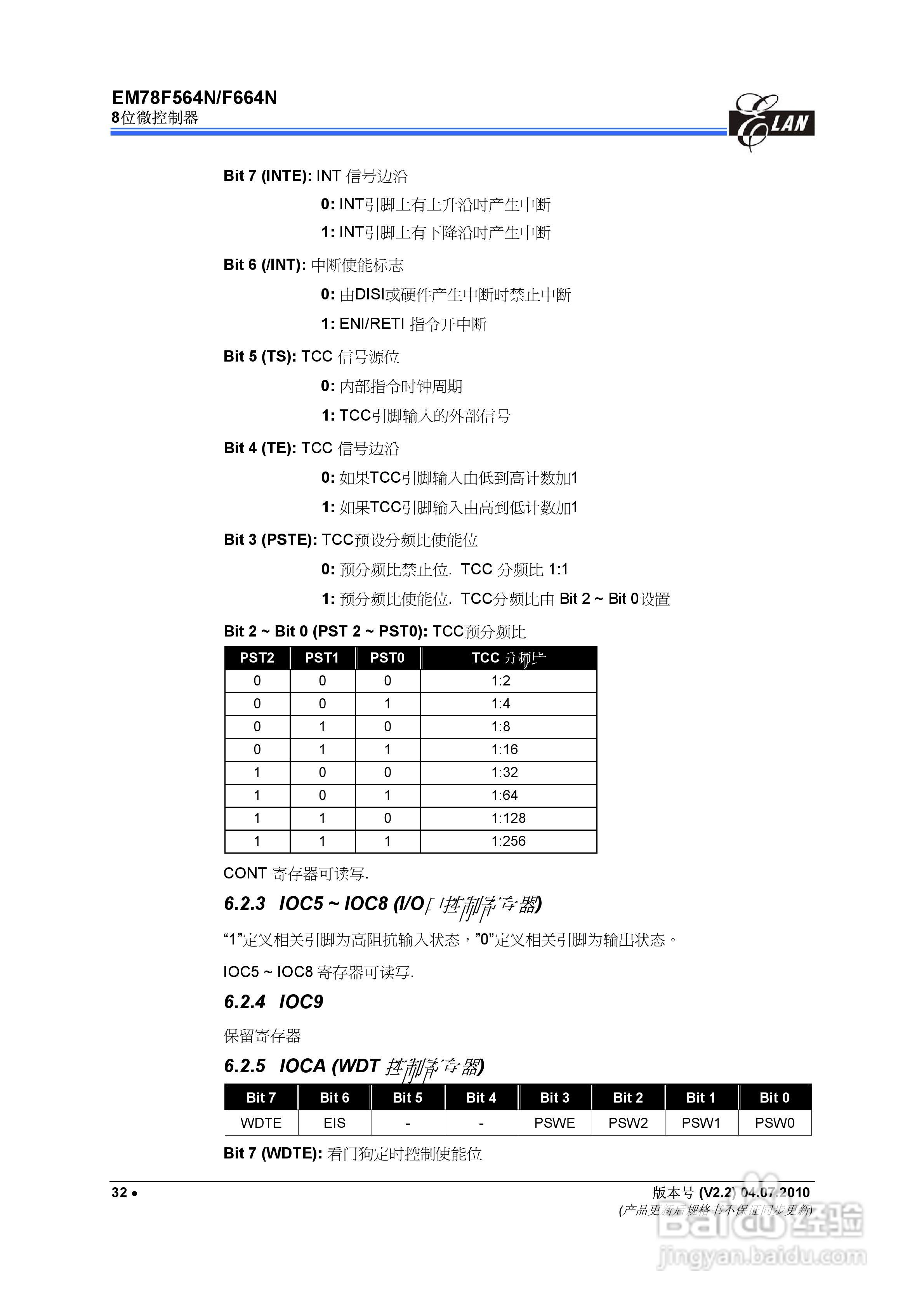 EM78F564N/F664N 8位微控制器说明书:[4]