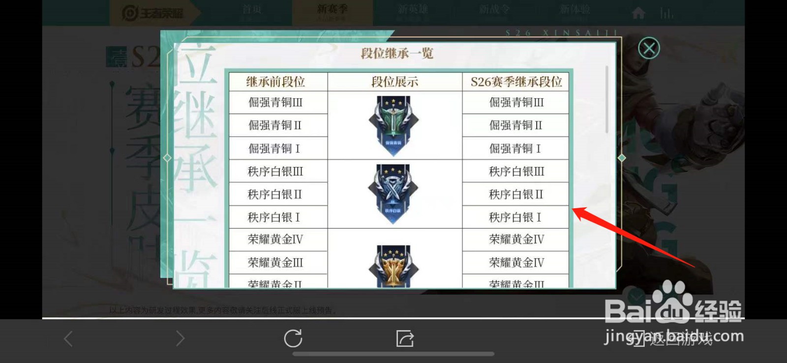 王者荣耀s26赛季继承段位表