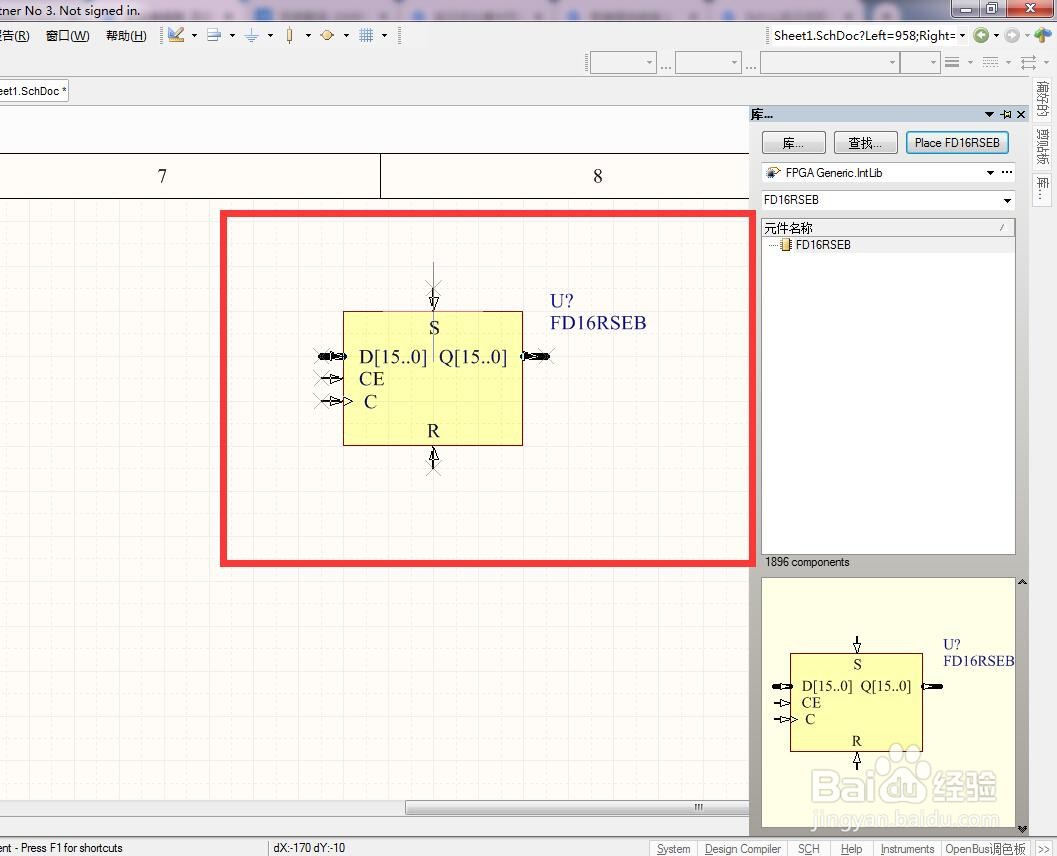 如何在AD中放同步复置使能总线16位D型触发器?