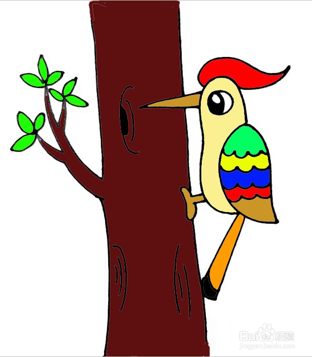 啄木鸟简笔画 分步画法