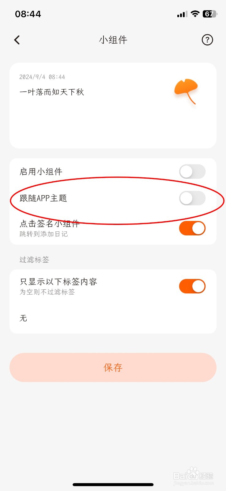 一叶日记跟随APP主题功能怎么打开？