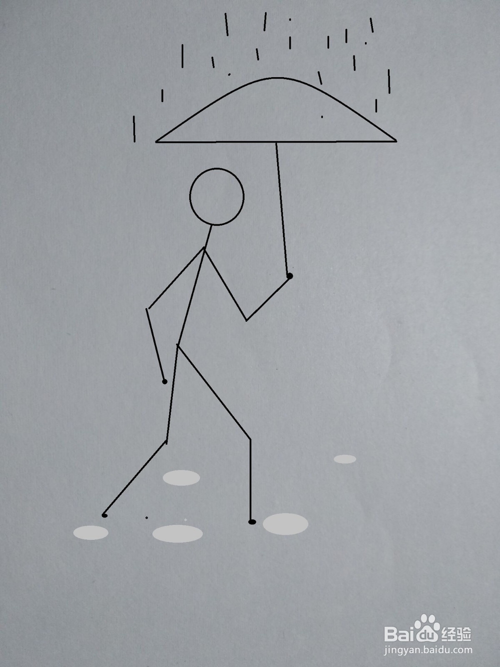 打伞的火柴人简笔画方法