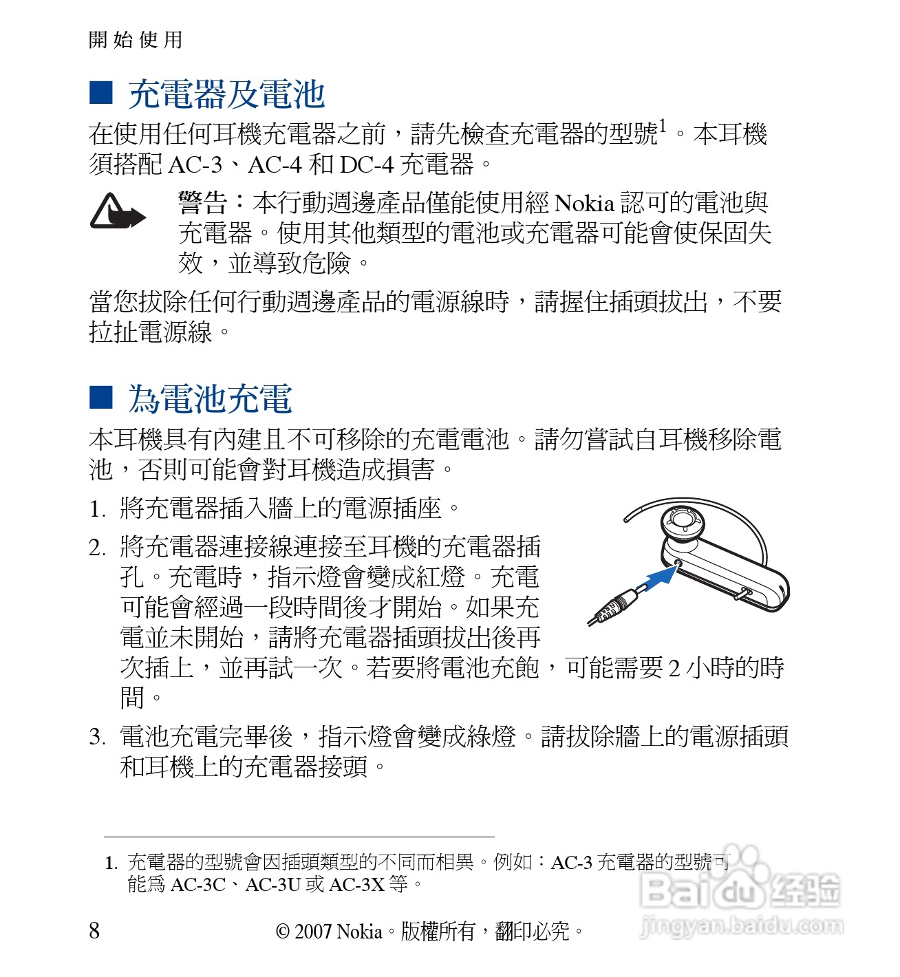 诺基亚 BH-702蓝牙耳机中文使用手册:[6]