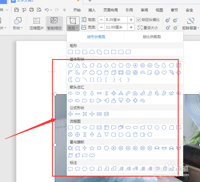 WPS文档中如何将图片裁剪成固定形状样式的图片