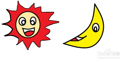 卡通简笔画之太阳月亮的画法