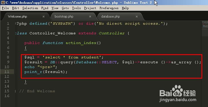 php kohana 框架 mysql 数据库连接配置
