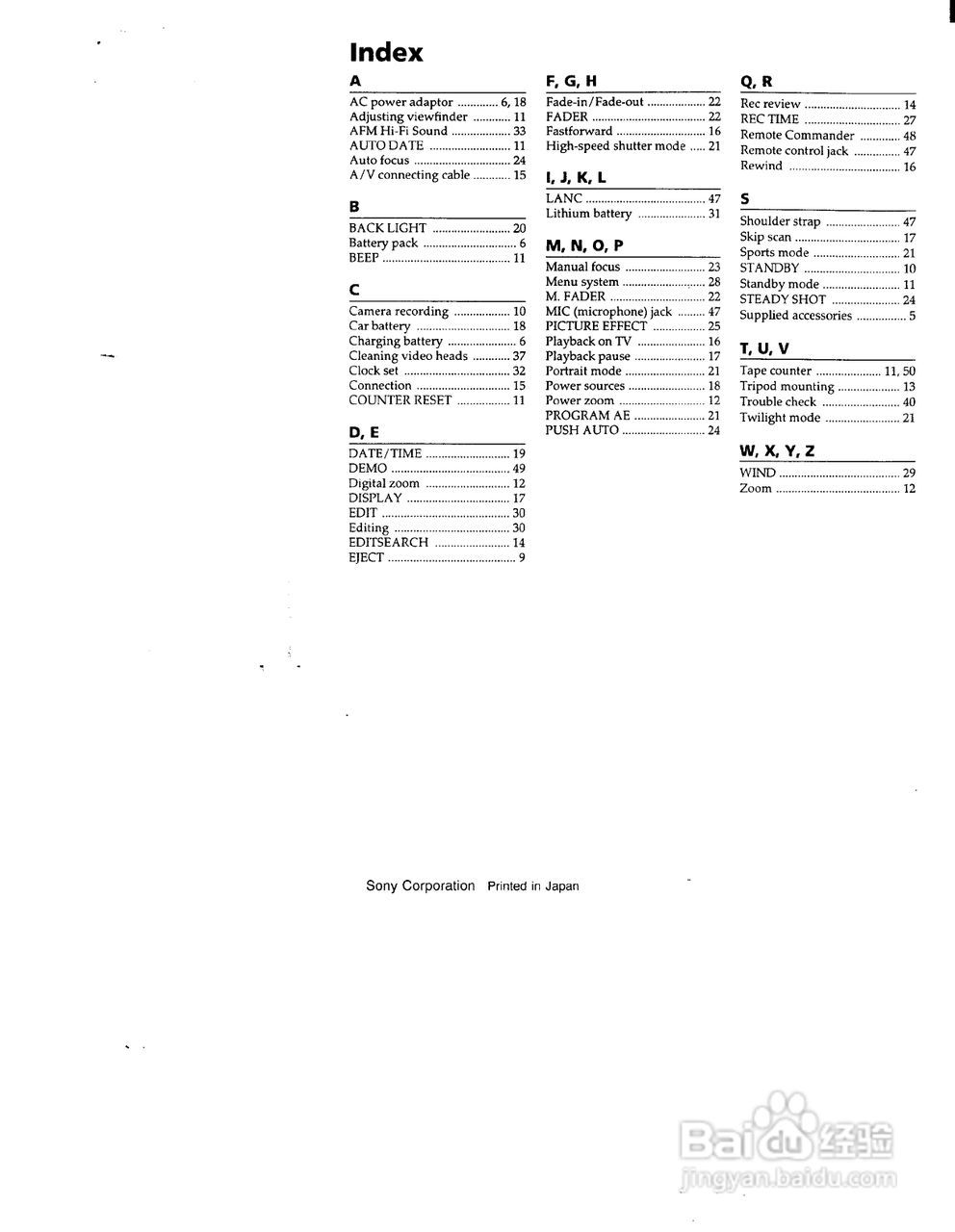索尼CCD-TR76模拟摄像机说明书:[6]