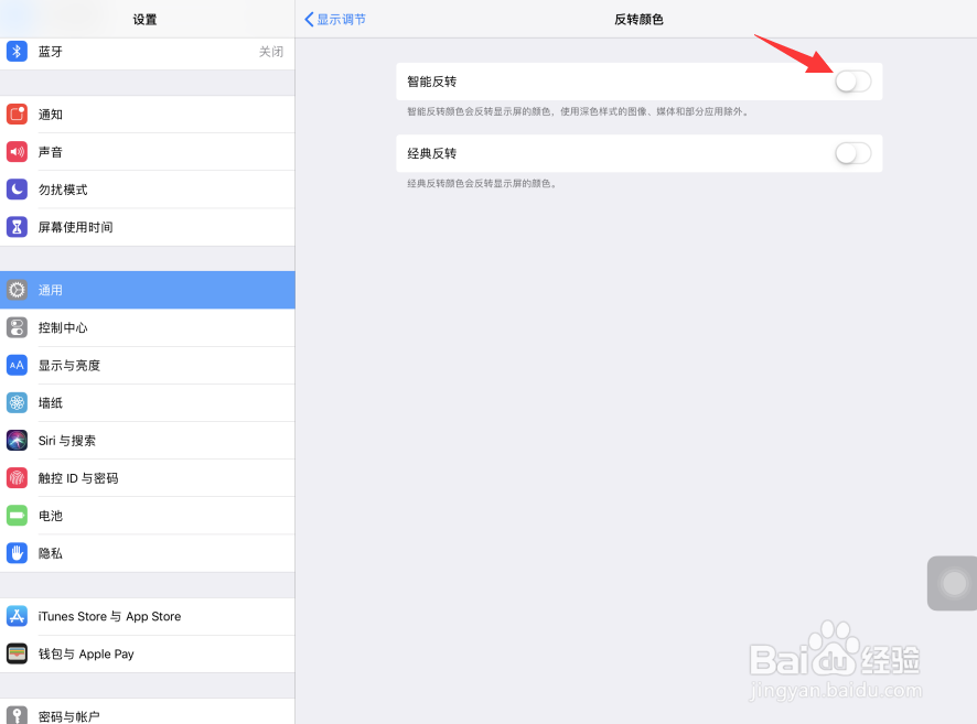 iPad Pro苹果平板电脑在哪里打开智能反转颜色？