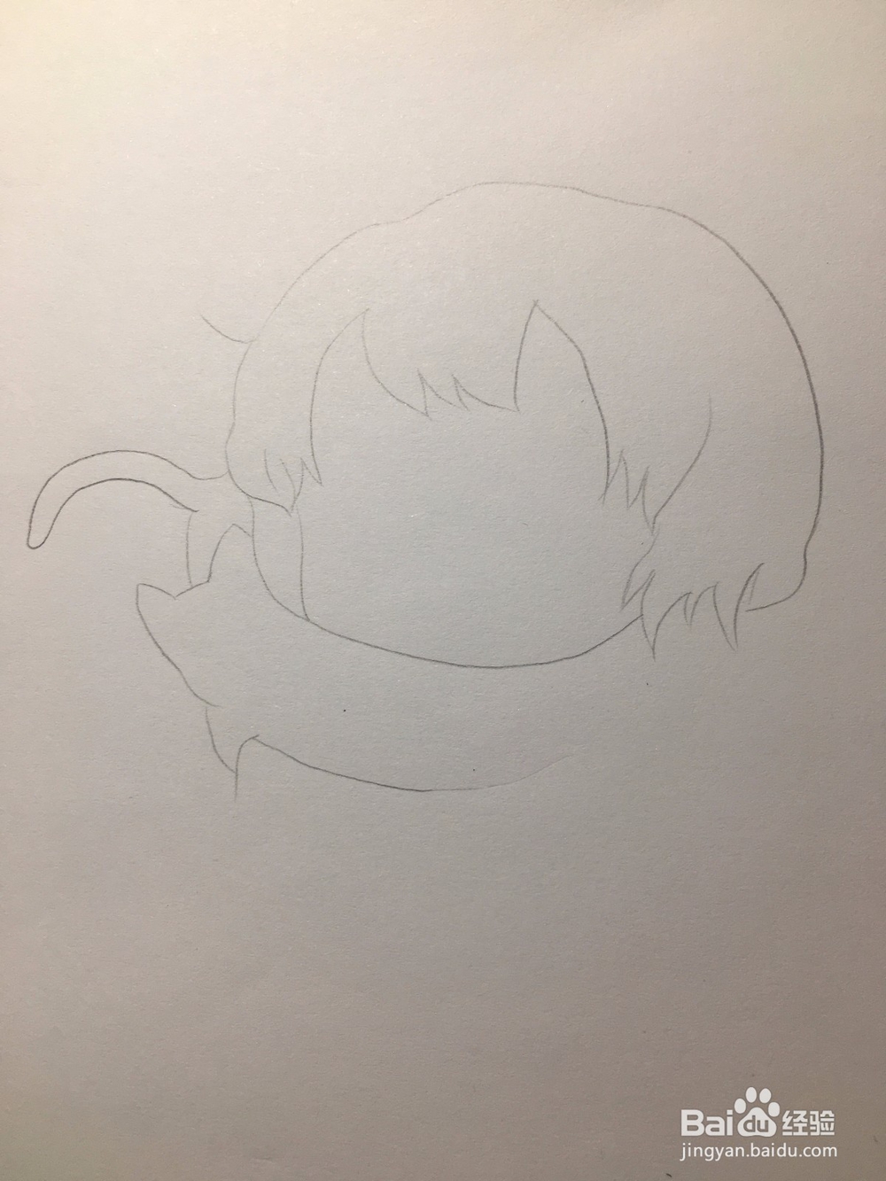 动漫线稿 画两只猫围着女孩的脖子 猫围脖简笔画