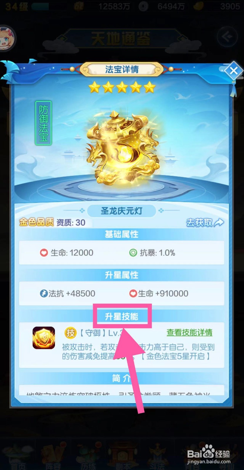 道友请留步怎么查看圣龙庆元灯的升星技能