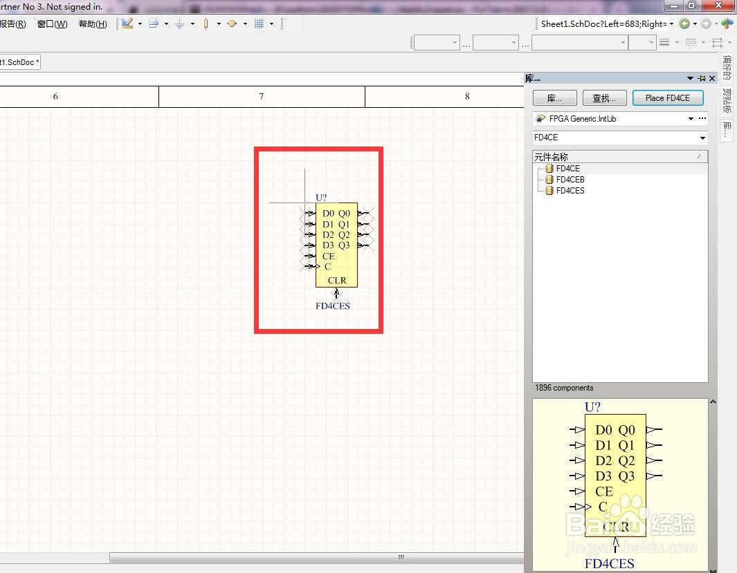 如何在AD中放置4位异步清除使能D型触发器？