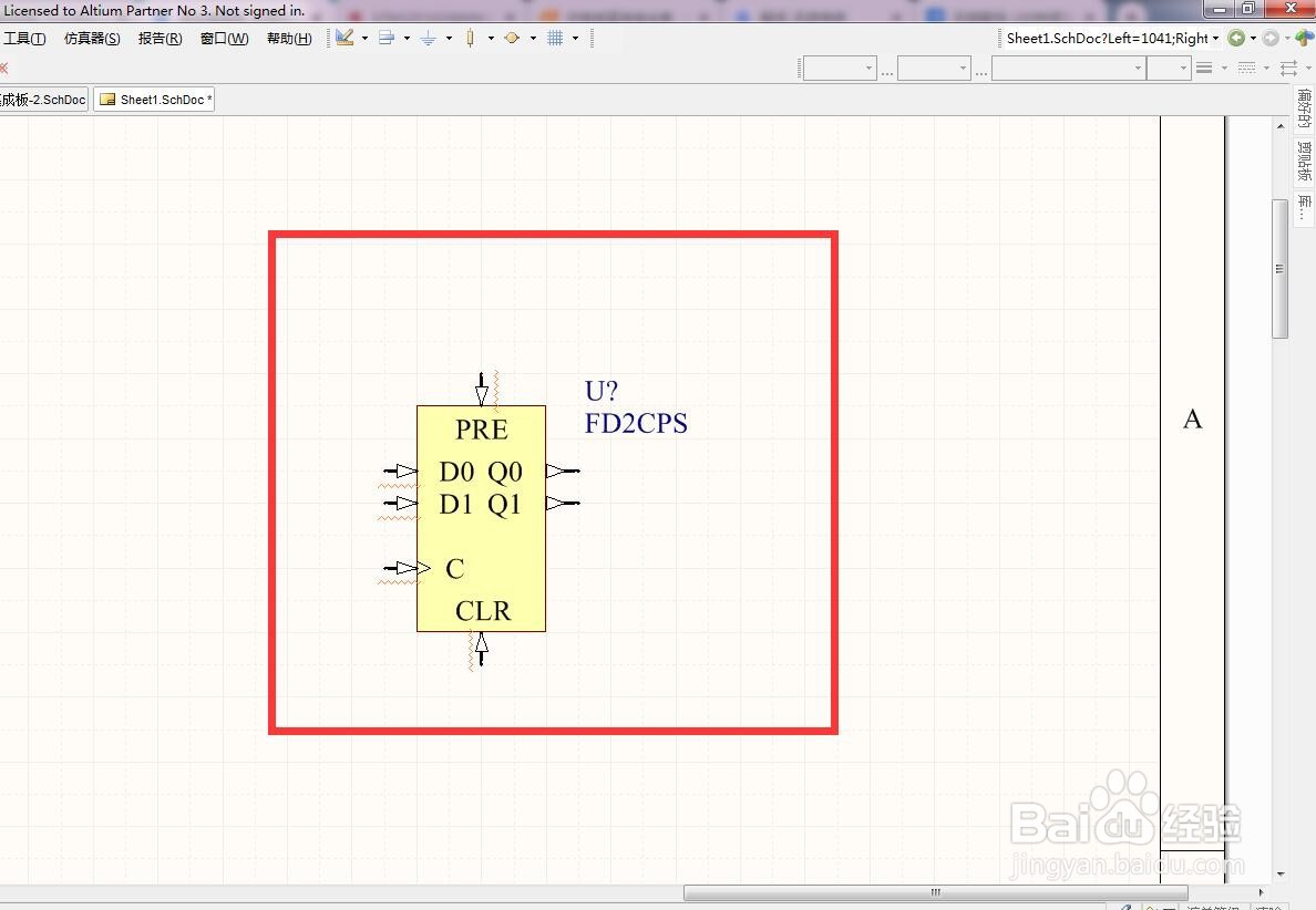 如何在AD中放置2位异步清除独立D型触发器？