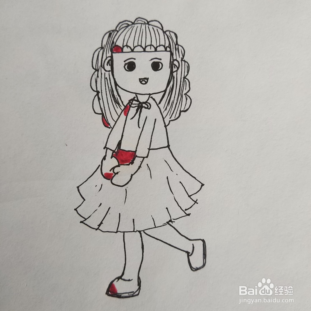 简笔画卷发彩虹女孩