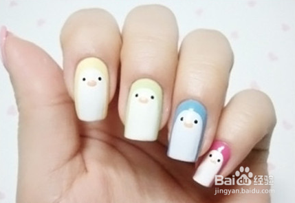可爱企鹅美甲