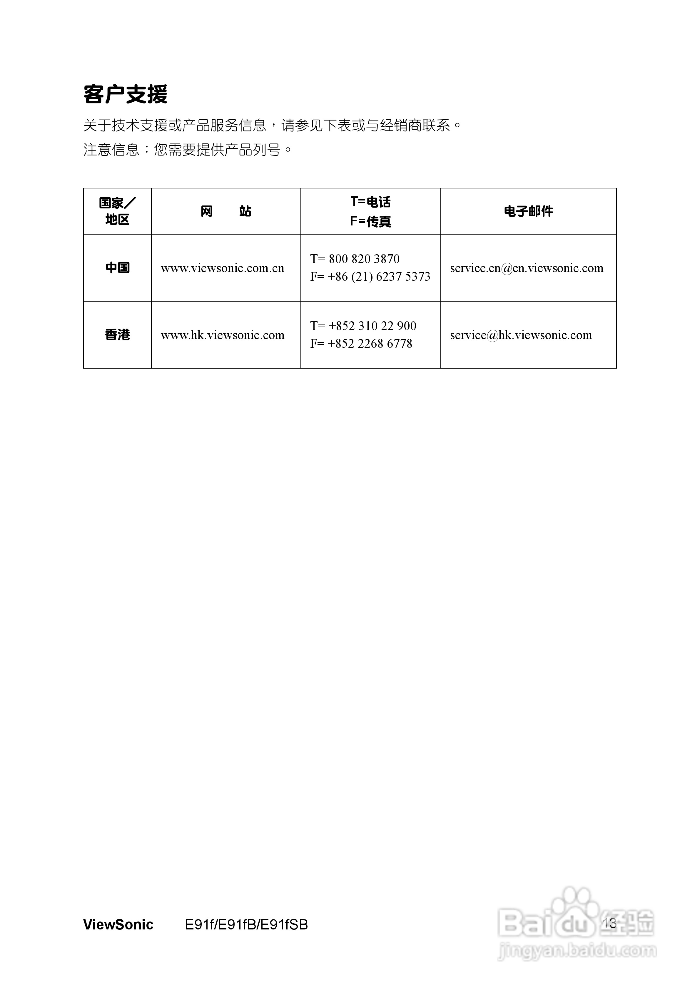 优派E91fB显示器使用说明书