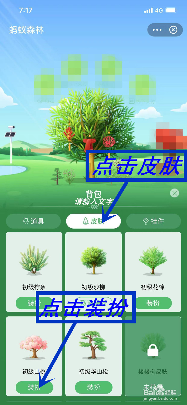 如何切换蚂蚁森林的皮肤