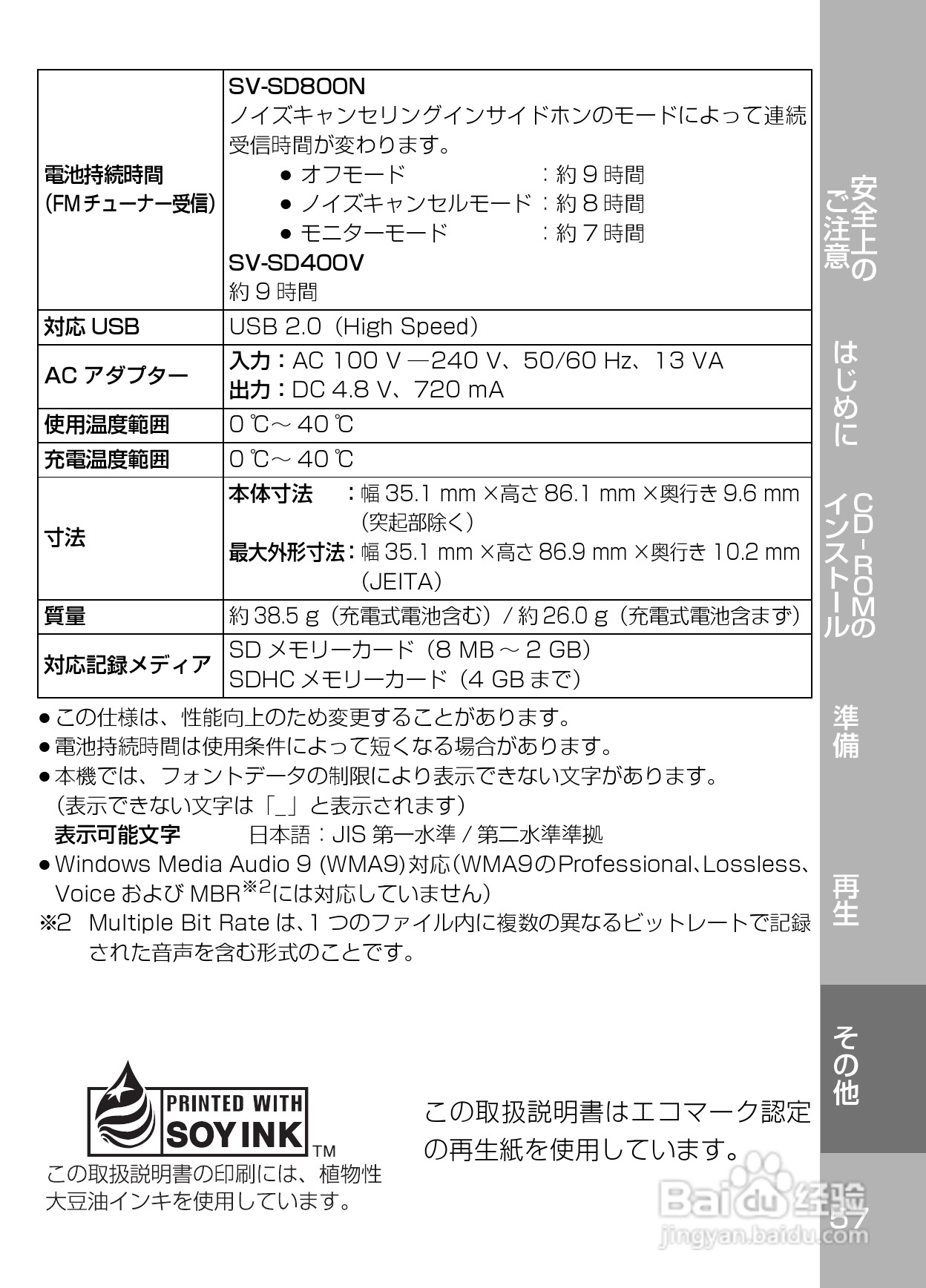 Panasonic SV-SD800N/SV-SD400V MP3播放器使用说明书:[6]