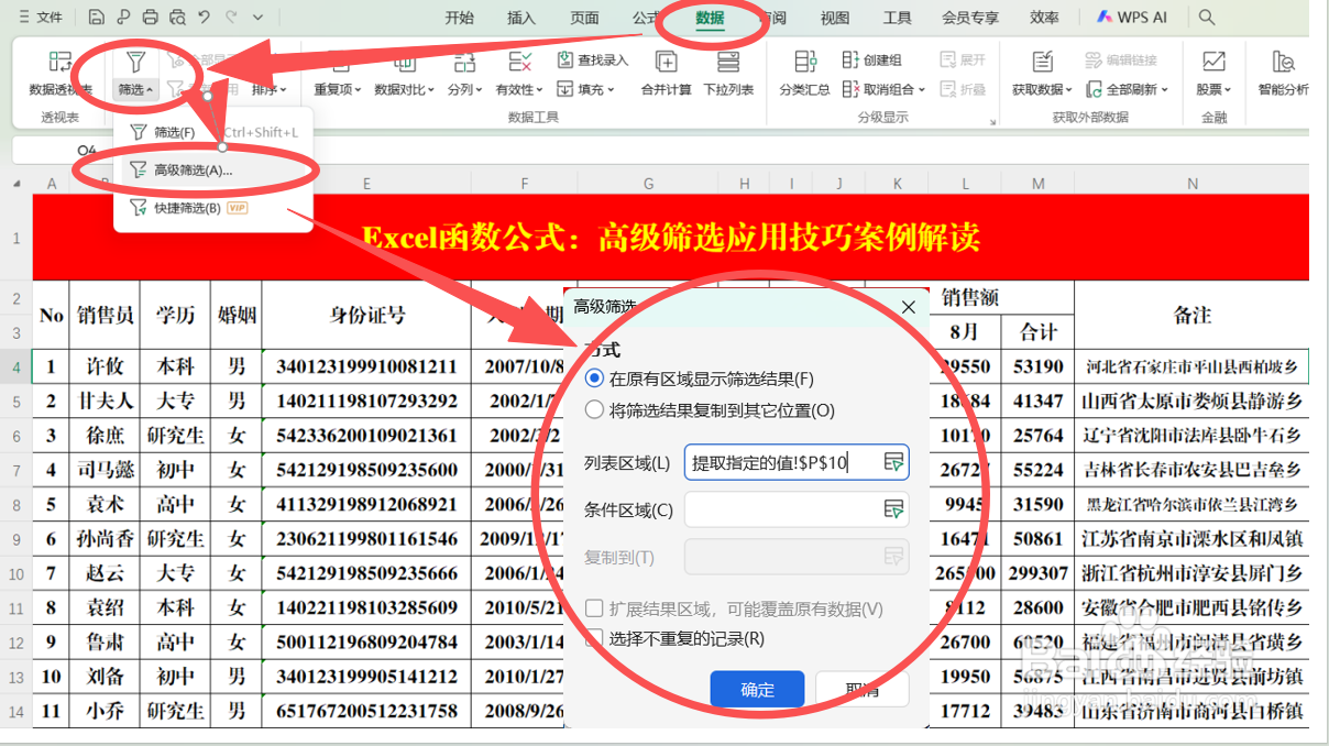 Excel（WPS表格）高级筛选应用技巧案例解读