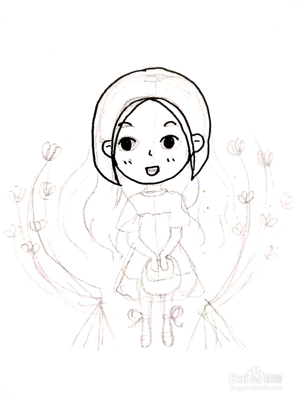 简笔画:可爱落叶女孩简笔画