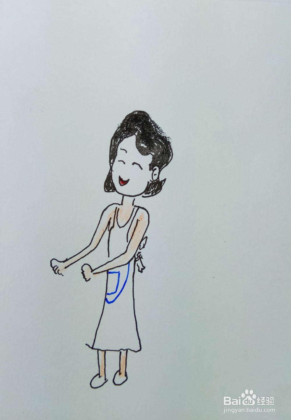 怎样画儿童简笔画“围裙妈妈提了两个萝卜”？