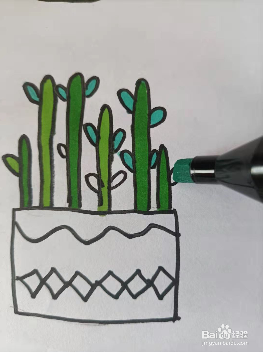 简单画绿色植物小盆栽？