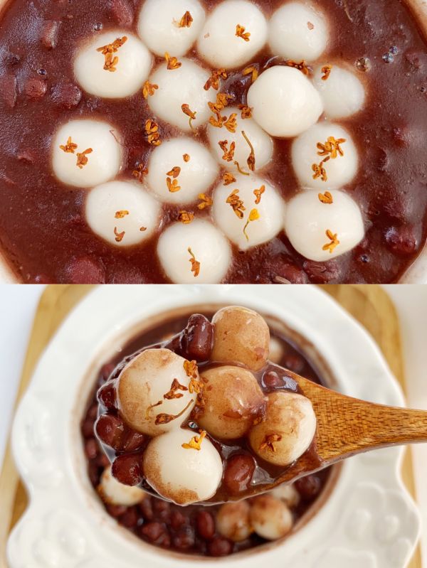 红糖红豆桂花丸子汤