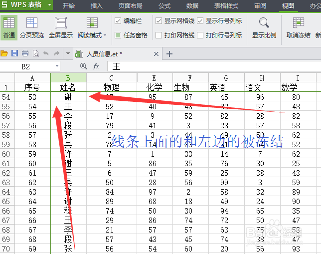 wps表格如何冻结/锁定首行首列,让其固定不移动